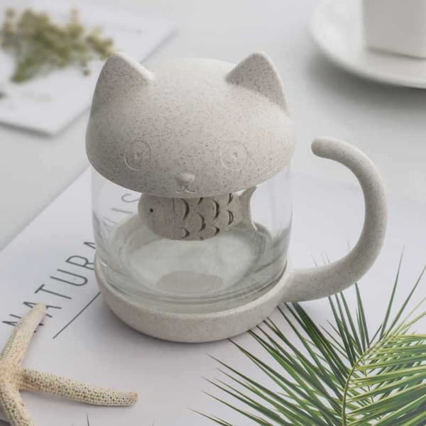 Valley Fiber Creative Filter Cup Söta tecknade kattglas Citrontekopp