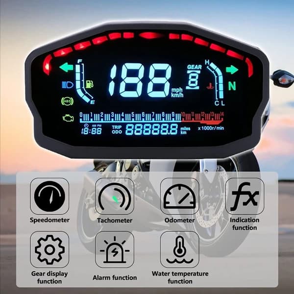 Universal motorcykel speedometer odometer odometer speedometer, LED LCD digital tachometer baggrundsbelysning odometer til 1, 2, 4 cylindre
