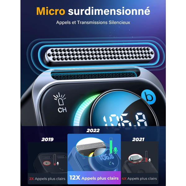 Bluetooth 5.3 FM-sender, Bleuthoot-bilradioadapter [Deep Bass Hi-Fi-stereo], 30W PD Dual 18W QC 3.0, håndfri, overdimensioneret mikrofon, understøtter Aux