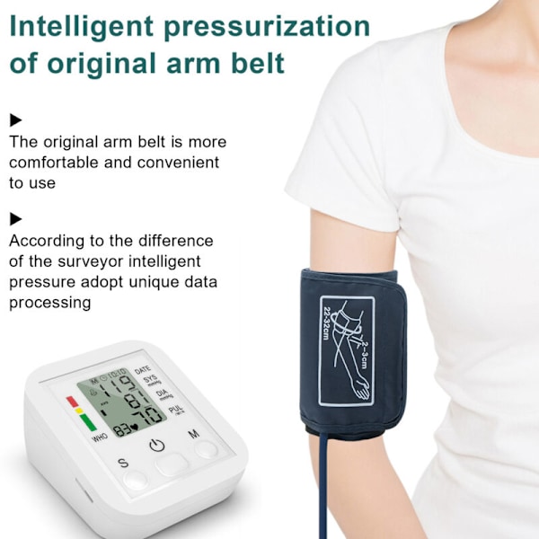 Bärbar och hushållsanvänd tensiometer med manschettarmband, LCD-skärm, exakt mätning