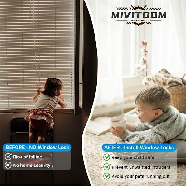 2-pack fönsterlås för UPVC-fönster, fönsterbegränsningslås för barnsäkerhet med skruvar nycklar