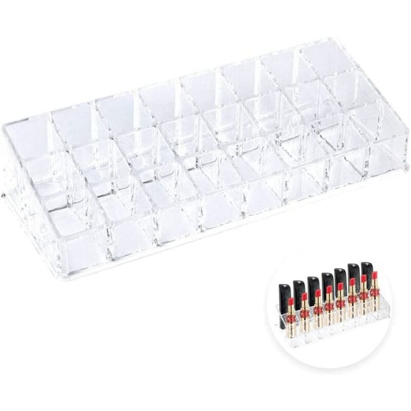 Læbestiftsarrangør, gennemsigtig læbestift opbevaringsboks 24 rum Akryl læbestift Display Stand til lipgloss læbestift