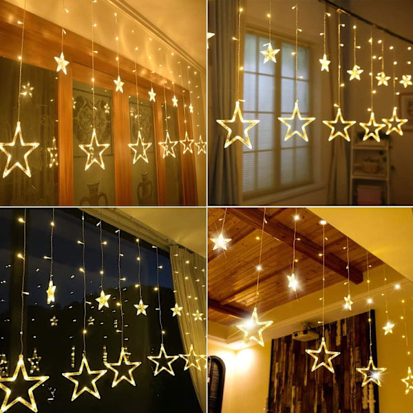 LED Julegardinlys, Julelys LED-guirlande, Julelys Gardin, Julelys Guirlande, Stjernelys, Stjerne Gardinlys, Julepynt