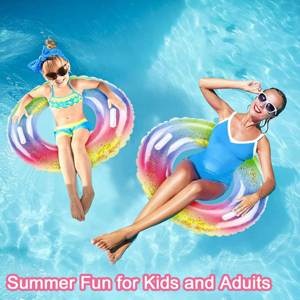 Uppblåsbar Badring, Glittrande Regnbågsuppblåsbar Boj, Badring för Vuxna, Flytande Badring, Badringar för Sommarpoolparty 90CM