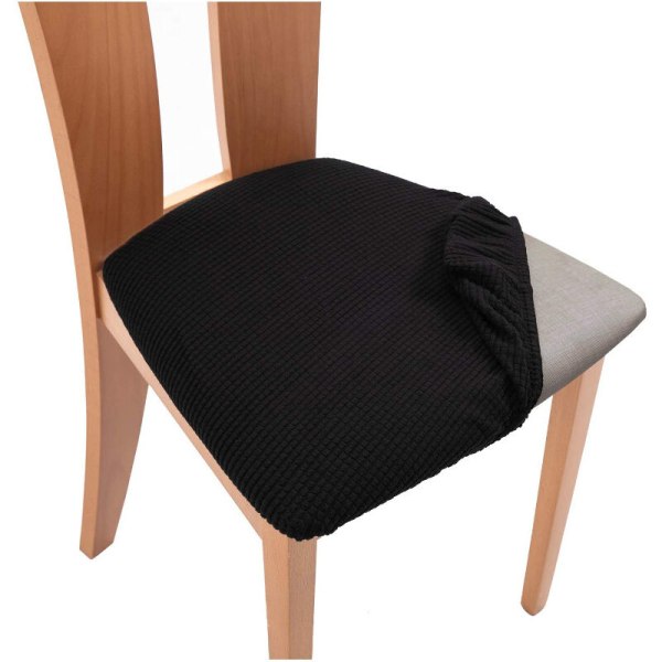 Jacquard sædebetræk til spisestuestole Elastisk stol Sædepude Slipbetræk Vaskbare aftagelige spisestue køkkenstolebetræk (sort, sæt med