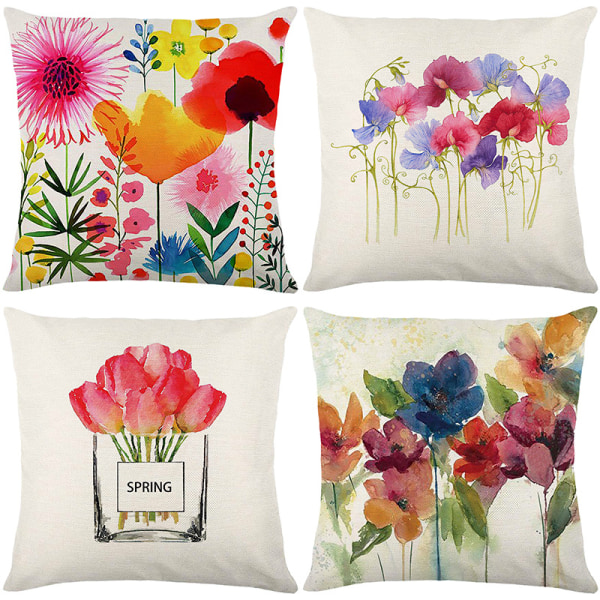 Tyynyliina värikkäitä kevätkukkia print ympärillä, koristeellinen
