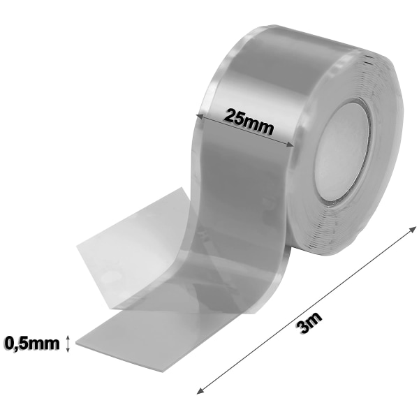 3m selv-sammensmeltende (selv-amalgamering, selv-vulkaniserende) silikonetape, isoleringsbånd og tætningstape (vand, luft), 25mm bred, grå (2 stykker)