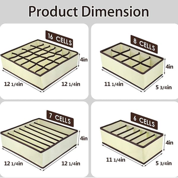4-pack linne (beige) fällbara lådarrangörer i non-woven för underkläder, behå, strumpor, fackarrangörer