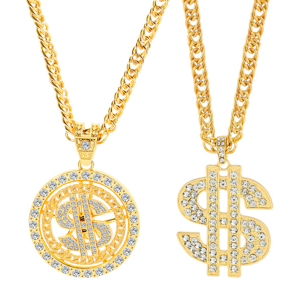 2 Paria Kultaa Päällystettyä Ketjua Miehille, Metalli Dollar Kaulakoru - Hip Hop