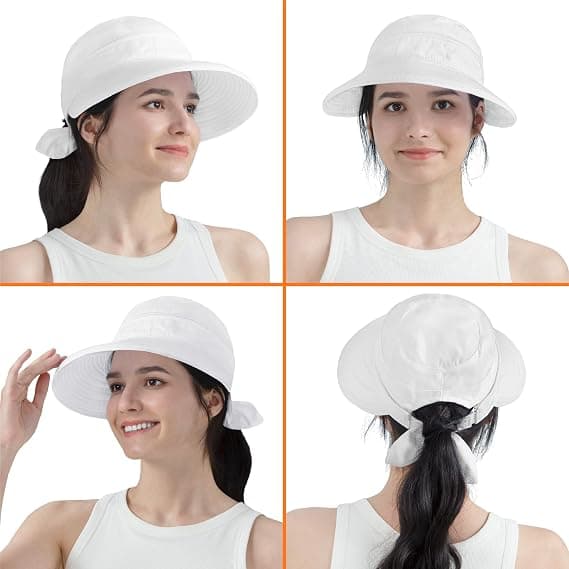 Dame Solhat til Udendørs, UV-beskyttelse, Bredskygget Solhat Hestehale, Konvertibel Zip Strandhat Visir