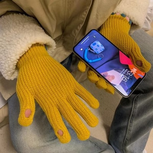 Unisex vinter enfärgade stickade handskar kvinnlig skärm student finger förtjockade varma handskar par