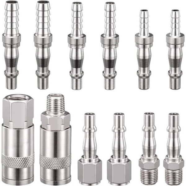 12 kpl 6,35 mm ilmaletkuliitin uros-naaras kierteellä, ilmalinjaliittimet letkuliittimellä 6 mm 8 mm 10 mm letkulle