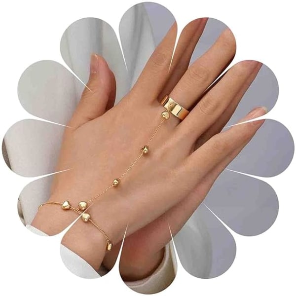 Boho Heart Finger Ring Armband Guld Heart Armband Heart Finger Ring Armband Love Heart Slave Armband Smycken för kvinnor och flickor