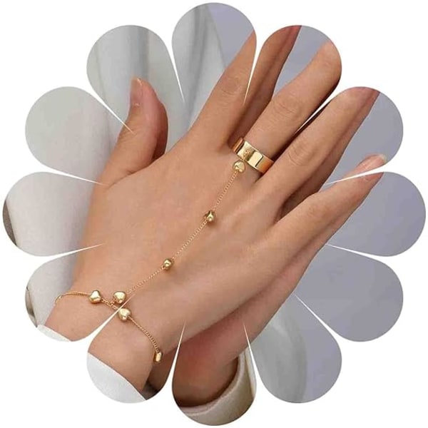 Boho Hjerte Finger Ring Armbånd Guld Hjerte Armbånd Hjerte Finger Ring Armbånd Kærlighed Hjerte Slave Armbånd Smykker til Kvinder og Piger