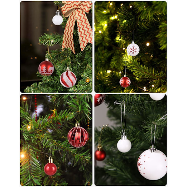 Julgranskulor Set, 42 Stycken Plastjulgranskulor Set, Julgransdekoration Röda och Vita Julgranskulor, Julgransdekoration