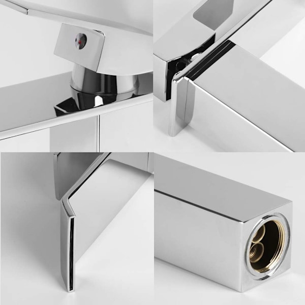 Badeværelses Armatur, Høj Vandfald Basin Blandingsbatteri, Moderne Stil Fladt Rektangulært Design Basin Armatur, Vandbesparende Keramisk Ventil, Krom Messing(Hig