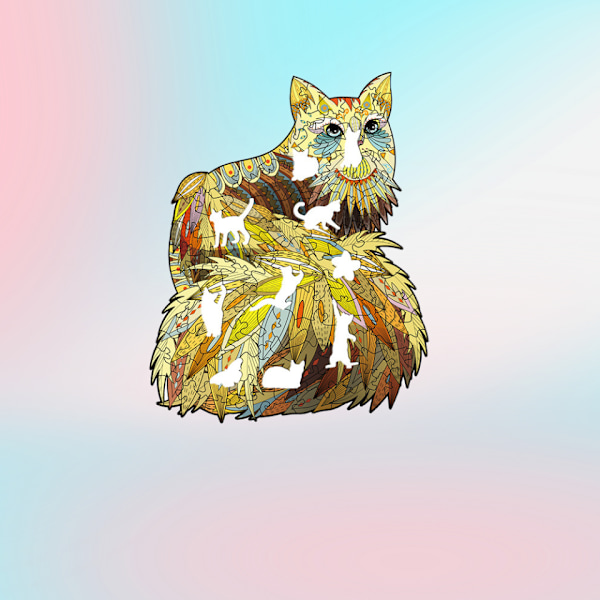 Träpussel för vuxna och barn, unikt formade djurpussel, bästa presenter till familjer (Golden Ragdoll Cat, Small)