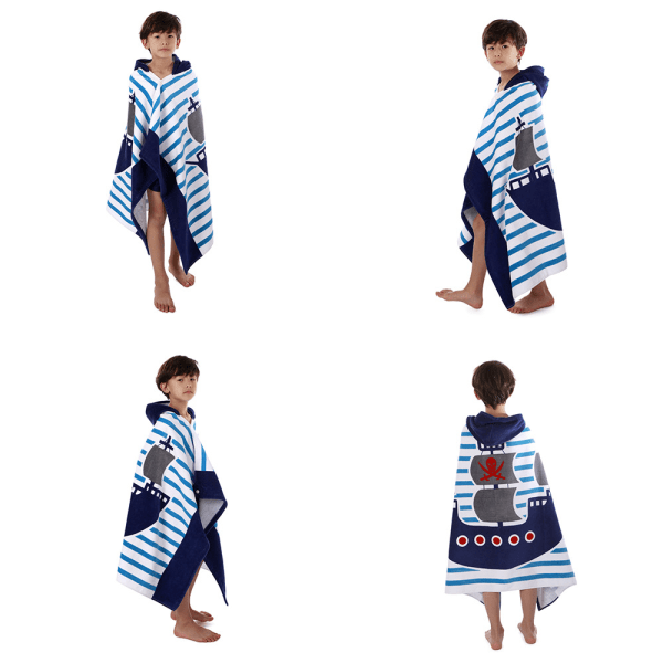 Børnebadehåndklæde, Børnebadekåbe med hætte, Hurtigtørrende, Superabsorberende Poncho til Badekar/Pool/Strand (127cmx76cm, Corsair)