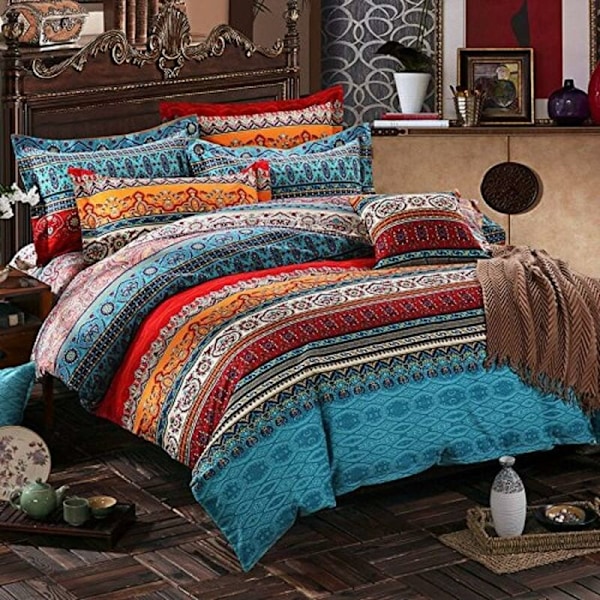 Påslakan 220x240cm + 2 örngott 65x65cm 2 Person vuxen flicka färgad blå bohemisk Boho gammalt sänglinne sänglinne