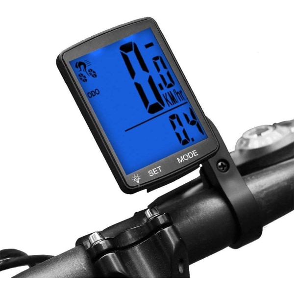 （7,8 x 5 cm, blåt lys）Trådløs LCD-cykelcomputer Vandtæt skridttæller Hastighedsmåler Automatisk hukommelse Temperaturmåling