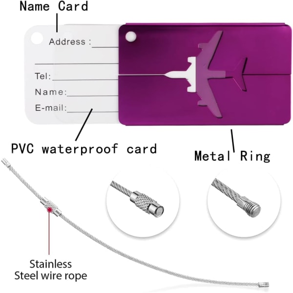 Set med 5 aluminiumbagagelappar, flygplansresväska med vattenp