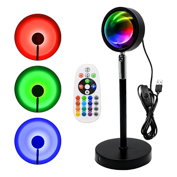 Solnedgang Projektorlampe, 5W 16 Farger og RGB Fargeendring Solnedgang Projektorlampe med Fjernkontroll, Solarlampe, Romantisk Visjon