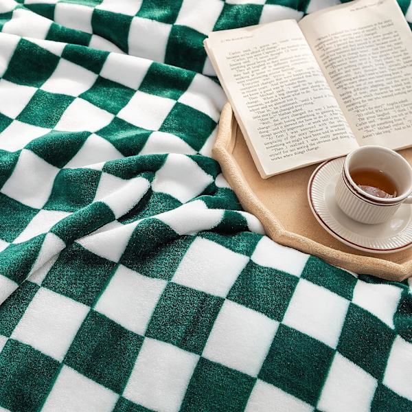Buffalo Plaid Fleece Tæppe（70*140cm，Grøn） - Plaid Flannel Tæppe - Blødt Letvægts Mikrofiber Velour Tæppe til Sofa og Sofa