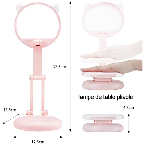 LED Skrivebordslampe for Barn, Rosa Katteøre Nattbordslampe for Jenter, Justerbar