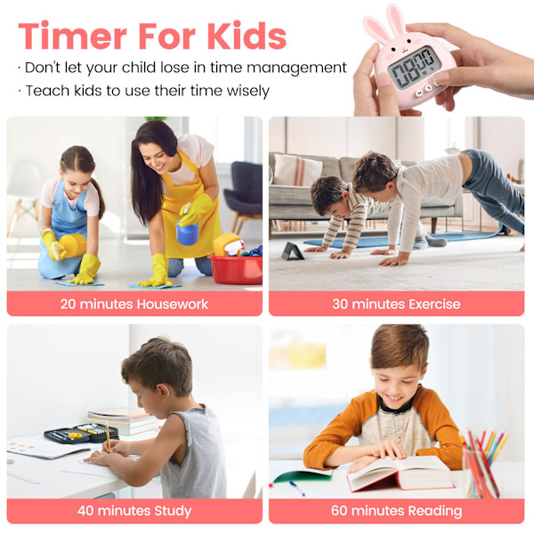 Timer Visuel Timer Digital Timer Klasseværelse Timer Æggeur med LCD-skærm til børn, voksne (2 pakke)