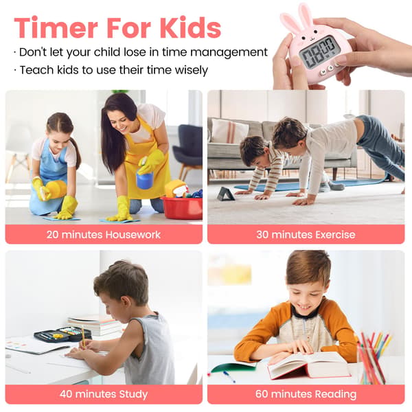 Timer Visuell Timer Digital Timer Klasserom Timer Egg Timer med LCD-skjerm for barn, voksne (2-pakning)