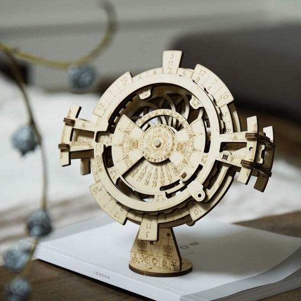 Perpetual Calendar 3D Wooden Puzzle/Mechanical Model/Propulsion Model Mechanical Model Building Kit for Teens and Adults