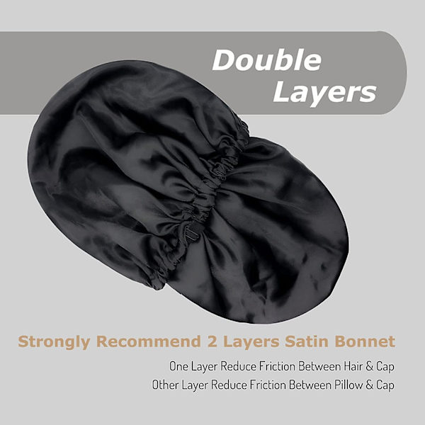 1 stk. SORT Satin Bonnet Silke Bonnet Til Søvn Hår Bonnetter Til Kvinder Silke Hår Wrap
