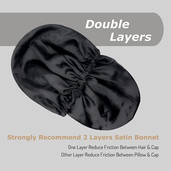 1 stk SVART Satin Bonnet Silke Bonnet For Soving Hår Bonnetter For Kvinner Silke Hår Wrap