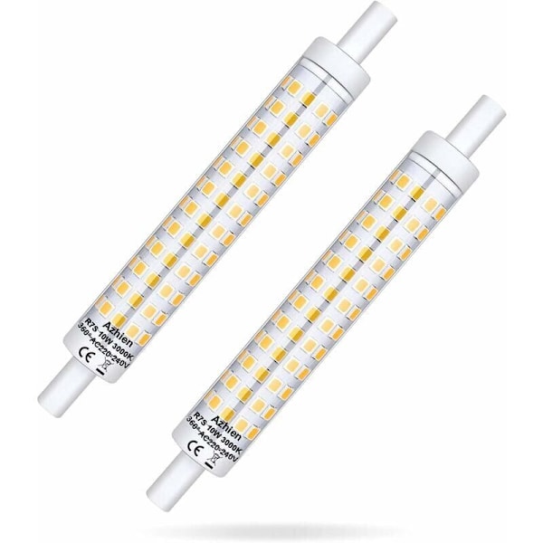 R7S LED 118 mm med variabel intensitet 10 W, glödlampa R7s 118 mm varmvit 3000 k, 360 grader, linjär sockel, flimmerfri, 2-pack [energiklass A ++]