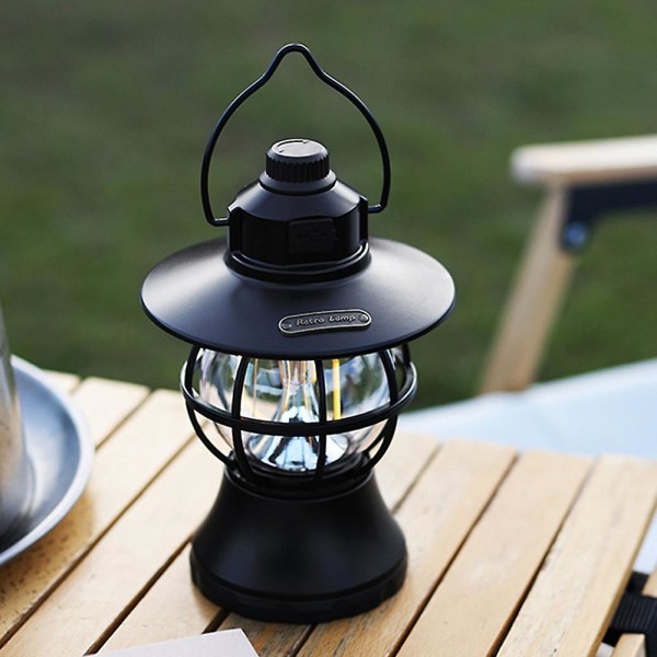 Campinglys - Sort multifunktionel retro camping USB genopladelig LED telt udendørs hestelys bærbare lys stemningsbelysning campinglys
