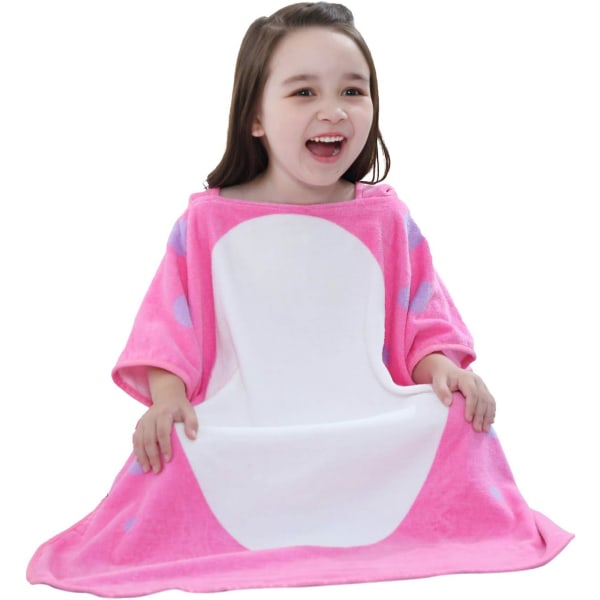 Børns Dinosaur Strand Poncho (Pink, 2-4 År, 70*140cm), Hætte Håndklæde Badekåbe, Bomuld