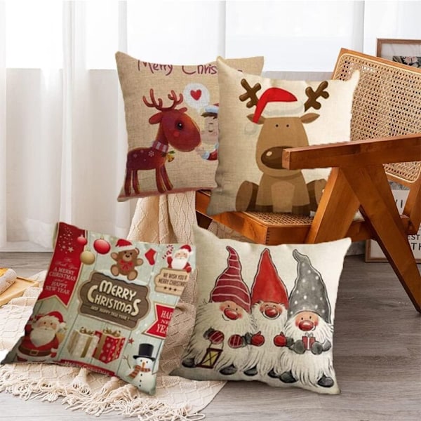 4 st Jul-tema Kuddfodral, 45 x 45 cm Jul örngott, Jul Kuddfodral, Jul örngott för soffa, Jul örngott kudde