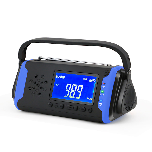 Aurinkoenergialla toimiva kannettava radio hätäradio LED-taskulampulla sininen