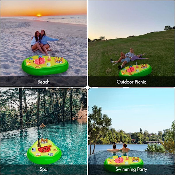 Oppblåsbar Drikkestativ for Basseng, Oppblåsbar Drikkestativ med 8 Hull, Flytende Bassengbar med Luftpumpe, Oppblåsbar Flytende Barbrett for Bassengstrandferie