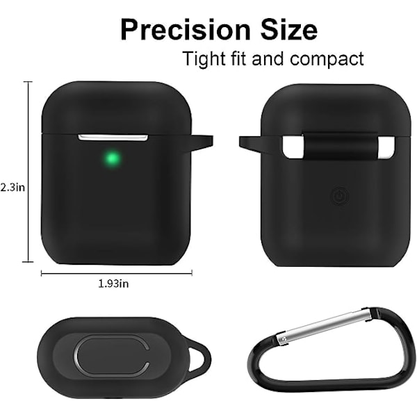 Svart, Airpods-dekselbeskyttelse, kompatibelt med AirPods 2 og 1, AirPods 2 og 1-deksel i silikon [synlig LED-indikator] [støtter trådløs ladi