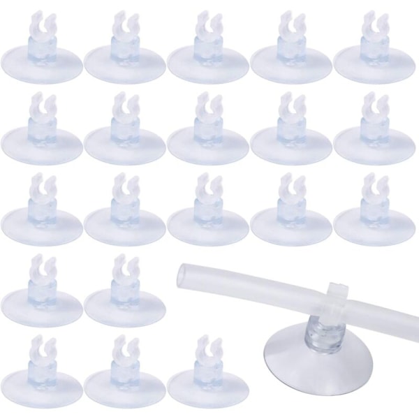 20 stk. 5 mm klare akvarie sugekopper med slangeholderclips, akvarieklemmer, luftpumpe sugekopper