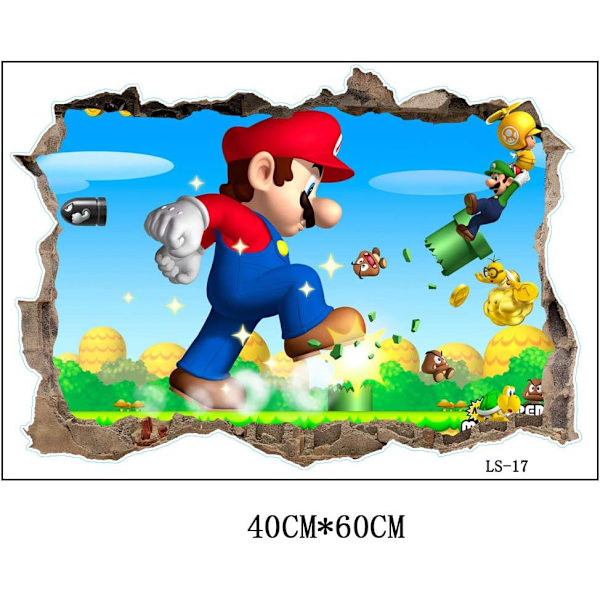 Super Mario veggklistremerke 3D Breakout veggklistremerke for barnerom stue veggdekor 15,7x23,6 tommer (Super Mario)