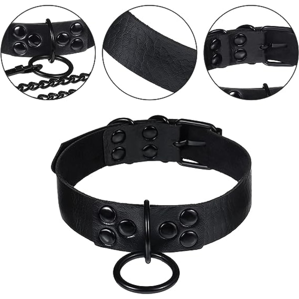 Sort PU læder punk choker+træktov, sexet gotisk choker bælte med læder, justerbar sort krave, med trækkæde