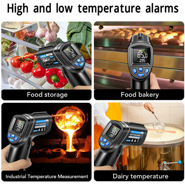 Infraröd Termometer, -50°C～550°C Beröringsfri Lasertermometer med Färg LCD-Display för Kök/Reparation/Pizza/Industri (EJ för Människor)