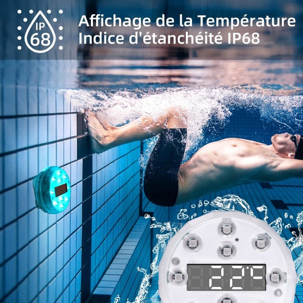 LED-dam- og poolbelysning med timer, termometer og 16 farver til badekar, akvarium, havevase (1 stk.)
