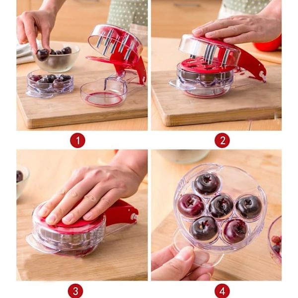 Pitter, Multi Pitter for Cherry, Cherry Pits, Easy Press Seed Removal with 6 Red Cherry Pitter
