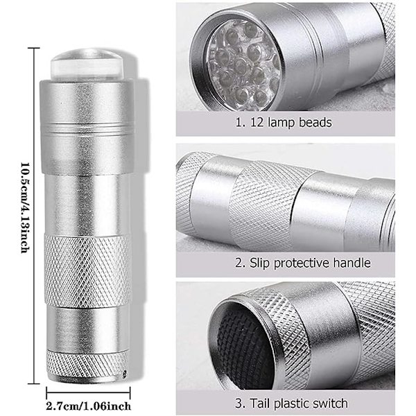 Mini neglelakk herdende lampe, UV håndholdt med gelé silikon bufferhode, for neglekunst, raskt hjemme og salong, sølv