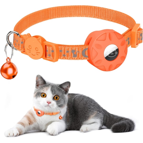 Orange - Tracker ingår inteCat AirTag halsband, reflekterande katthalsband med säkerhetsstängning, med vattentät AirTag hållare, lämplig för kattungar och