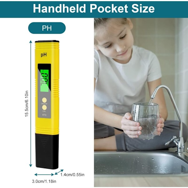 Digital pH-måler, høj præcision pH-tester 0,01, læsepræcision 2% pH-vandtester, pH-meter til drikkevand, pools, hydroponi, akvarier