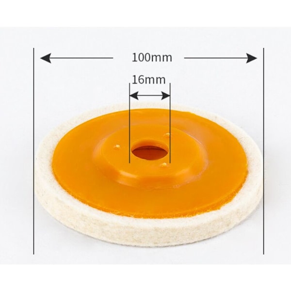 Sæt med 2 uldpoleringsskiver til Type 100 vinkelsliber, til polering af smykker, glas og metal (diameter: 100 mm, tykkelse 8 mm)